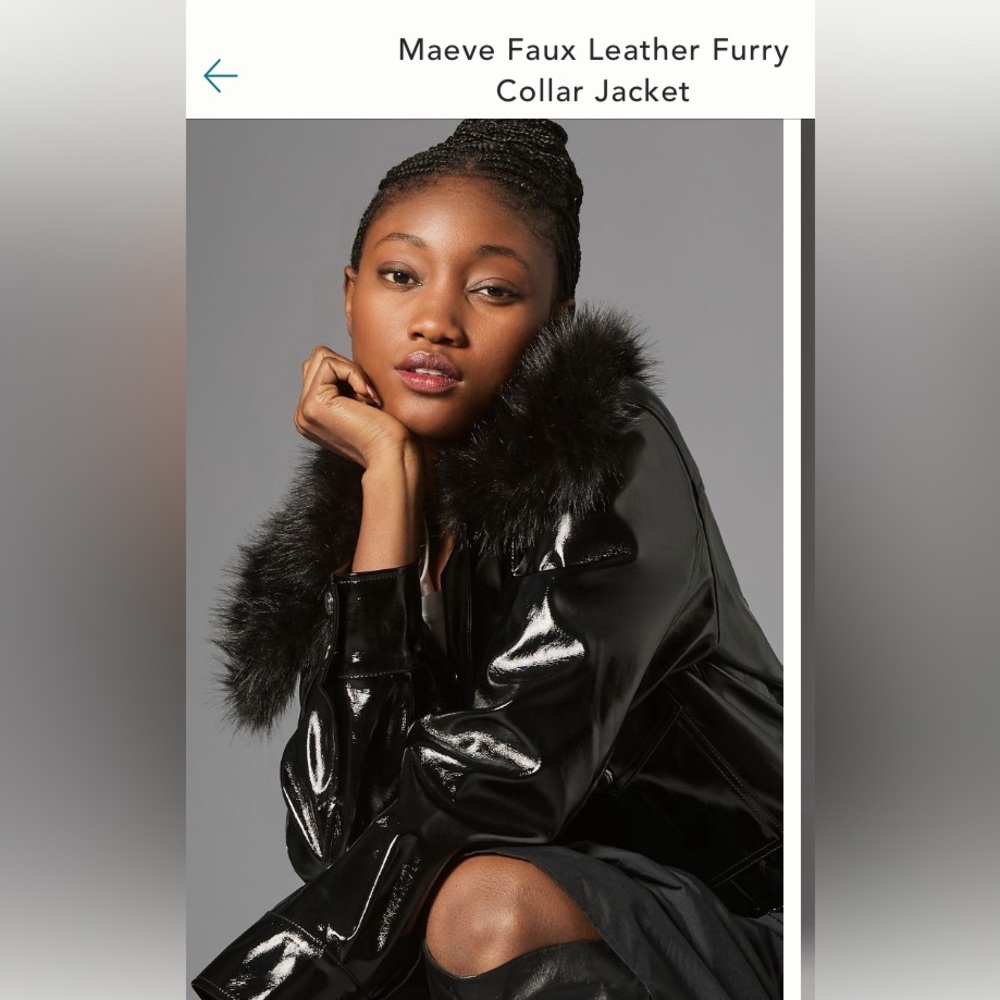 🖤 Anthro Maeve Faux Leather (removable) Furry Collar Jacket xxs NWOT